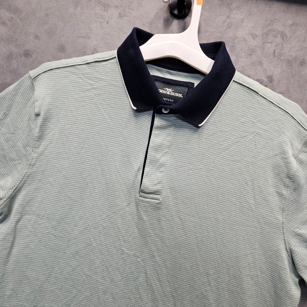 Rodd & Gunn Mens Large Sports Fit Polo Shirt Green Navy Stripe Cotton
